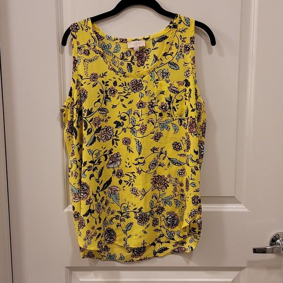 Loft Cottagecore Yellow Floral Sleeveless Tank Top Blouse - Picture 2 of 6